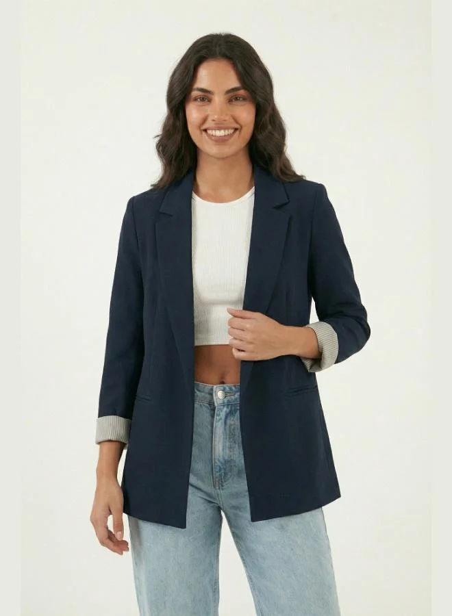 Lela Lela Regular Fit Double-Breasted Collar Patterned Lined Jacket Women'S Jacket 6927624